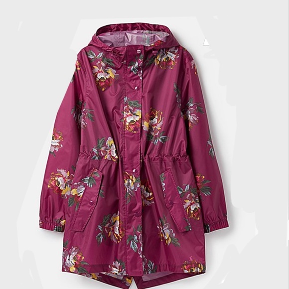 Joules Jackets & Blazers - Joules NWT Berry Floral Hooded Waterproof Raincoat